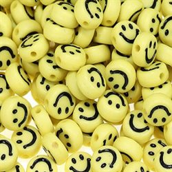 Smiley - emoji perler. Gul. 7 x 3.5 mm. Ca. 50 stk.